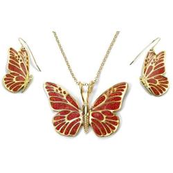 Gold Plated 925 Silver Butterfly Necklace and Dangle Earring Set Handmade Polymer Clay, 16.5'' Gold Filled
