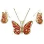 Gold Plated 925 Silver Butterfly Necklace and Dangle Earring Set Handmade Polymer Clay, 16.5'' Gold Filled