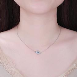 TONGZHE Blue Evil Eye Pendant Necklace in Sterling Silver 925 with Cubic Zirconia CZ and 16''+2'' Cable Chain