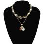 The Woos Layered Simulated Chain Choker Shell Map Heart Crystal Pendant Necklace Hollow Out Round Circle Punk Chunky Gold Long Chain Statement Choker Necklace for Women Girls Jewelry