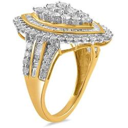 Jewelili 10kt Yellow Gold 2cttw Baguette and Round Diamond Ring