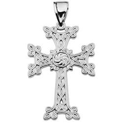 Middle Eastern Jewelry Sterling Silver Eternity Khachkar Armenian Cross Pendant Necklace (Small)