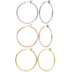 3 Pairs Rose Gold Plated Hoop Earrings for Women Girl Fashion Sensitive Ears