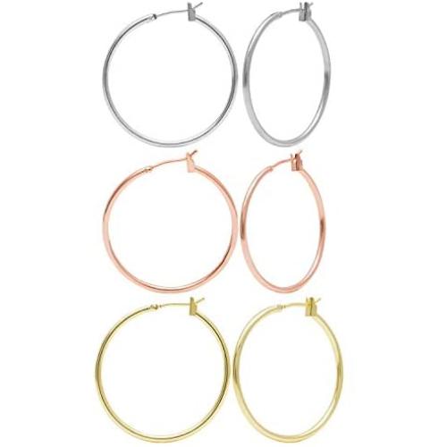 3 Pairs Rose Gold Plated Hoop Earrings for Women Girl Fashion Sensitive Ears