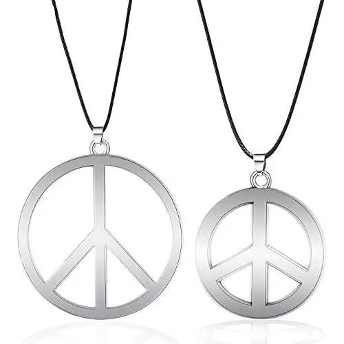 Top TAX Store 2Pcs Peace Sign Pendant Necklaces-60s 70s Hippie Party Dressing Accessories Hippie Pendant Necklace for Men Women