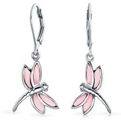 Dainty Butterfly Dragonfly Garden Semi Precious Colorful Gemstone Inlaid Drop Leverback Dangle Earrings For Women Teen 925 Sterling Silver