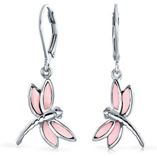 Dainty Butterfly Dragonfly Garden Semi Precious Colorful Gemstone Inlaid Drop Leverback Dangle Earrings For Women Teen 925 Sterling Silver