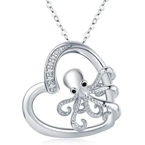 JUSTKIDSTOY Octopus Necklace for Women Girls 925 Sterling Silver Heart Pendant Octopus Jewelry for Sea Lover Birthday JUSTKIDSTOY Octopus Necklace for Women Girls 925 Sterling Silver Heart Pendant Octopus Jewelry for Sea Lover Birthday