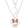 Disney Birthstone Women and Girls Jewelry Minnie Mouse Silver Plated Shaker Pendant Necklace, 18+2'' Extender