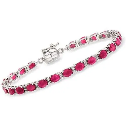 Ross-Simons 7.00 ct. t.w. Ruby and .20 ct. t.w. White Topaz Tennis Bracelet in Sterling Silver With Magnetic Clasp Ross-Simons 7.00 ct. t.w. Ruby and .20 ct. t.w. White Topaz Tennis Bracelet in Sterling Silver With Magnetic Clasp