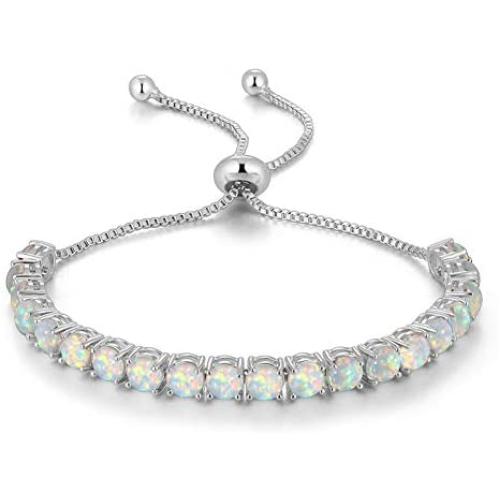 CiNily Adjustable Silver Plated Opal Tennis Bracelet for Women Girls - Fashion Jewelry Gift | Opal Bracelets in Sterling Silver,Rose Gold and Yellow Gold Plating