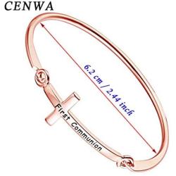 CENWA First Communion Gift First Holy Communion Bracelet Christian Sideway Cross Bracelet First Communion Baptism Jewelry Christening Gift Religious Gift