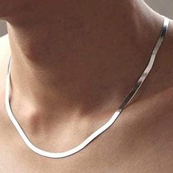 GM JEWELRY 14K White Gold Plated Flat Herringbone Magic Chain Necklace 20 for Men Women Unisex Teens