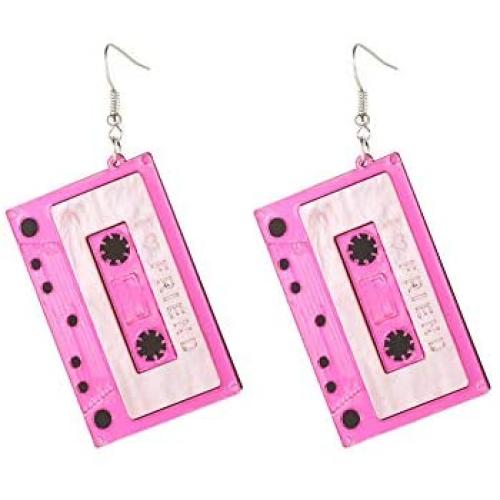 80s Cassette Tape Acrylic Dangle Earrings Vintage Punk Style Geometric Stereo Music Tape Earrings for Women Girls