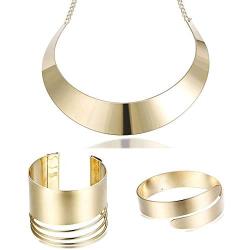 Hanpabum Statement Choker Necklace Open Upper Arm Band and Cuff Bracelets Set for Women Girls Gold Tone Wristband Women Jewelry Set Adjustable