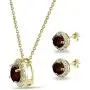 Gold Flashed Sterling Silver Genuine, Created or Simulated Gemstone Round Halo Necklace & Stud Earrings Set with CZ Accents Gold Flashed Sterling Silver Genuine, Created or Simulated Gemstone Round Halo Necklace & Stud Earrings Set with CZ Accents