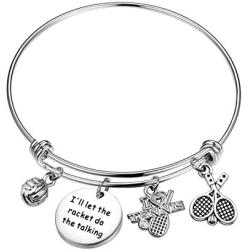 AKTAP Tennis Lovers Gift Tennis Bracelet I’ll Let The Racket Do The Talking Tennis Rackets Charm Bracelet Tennis Players Jewelry Tennis Gift for Tennis Coach Tennis Teams