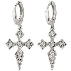 Dainty CZ Cross Dangle Hoop Earrings for Women Girls S925 Sterling Silver with Charms Cubic Zirconia Vintage Boho Baroque Crisscross Religious Drop Dangling Tiny Huggie Hoops Cartilage Helix Jewelry
