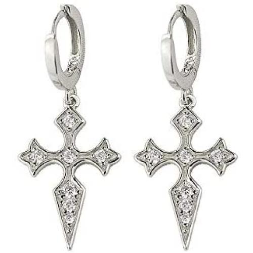 Dainty CZ Cross Dangle Hoop Earrings for Women Girls S925 Sterling Silver with Charms Cubic Zirconia Vintage Boho Baroque Crisscross Religious Drop Dangling Tiny Huggie Hoops Cartilage Helix Jewelry