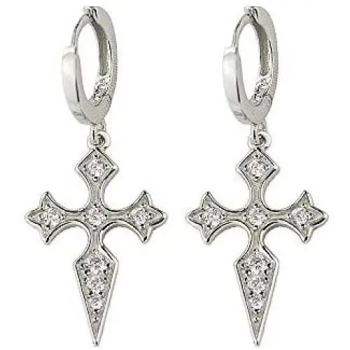 Dainty CZ Cross Dangle Hoop Earrings for Women Girls S925 Sterling Silver with Charms Cubic Zirconia Vintage Boho Baroque Crisscross Religious Drop Dangling Tiny Huggie Hoops Cartilage Helix Jewelry