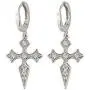 Dainty CZ Cross Dangle Hoop Earrings for Women Girls S925 Sterling Silver with Charms Cubic Zirconia Vintage Boho Baroque Crisscross Religious Drop Dangling Tiny Huggie Hoops Cartilage Helix Jewelry