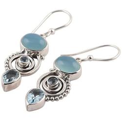 NOVICA Blue Topaz and Chalcedony .925 Sterling Silver Dangle Earrings Sentimental Journey