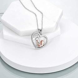 YFN Horse Pendant Necklace Sterling Silver Girls with Horse Gift For Women Girls (Horse with Girl Necklace) (Rose Girls with Horse Necklace)