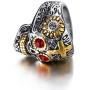 Elfasio Mens Stainless Steel Ring Skull Gothic Cross Red Blue Green Eye Silver Gold Biker Jewelry