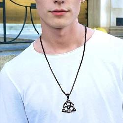 PJ Jewelry Mens Stainless Steel Irish Celtic Knot Triquetra Trinity Triangle Pendant Necklaces with 24'' Box Chain