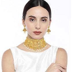 Aheli Indian Wedding Designer Faux Kundan Encrusted Choker Necklace with Maang Tikka Set Party Ethnic Fashion Jewelry for Women