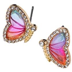 Rainbow Acrylic Butterfly Stud Earrings Dainty Bright Animal Earrings Sweet Insect Fashion Earring Trendy Colorful Butterful Wings Earring for Women Girls Jewelry(Color)