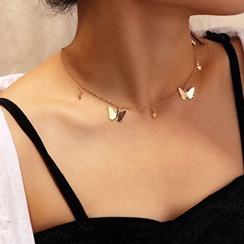Haloty Butterfly Necklaces Short Star Necklace Chain for Women and Girls
