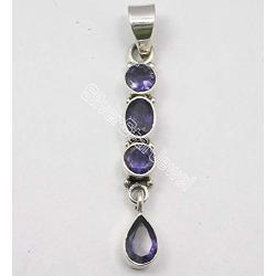 SilverStarJewel Sterling Silver Natural Iolite Long Pendant 1.8'' 3.5 Grams Wholesale Gift