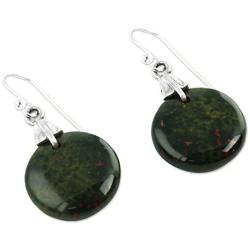 NOVICA Polished Bloodstone .925 Sterling Silver Dangle Earrings Moon of Justice
