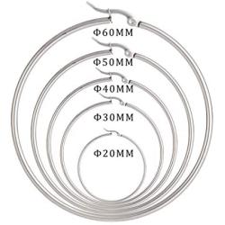 5 Pairs Stainless Steel Round Hoop Earring Hypoallergenic Ears for Women 20mm-60mm