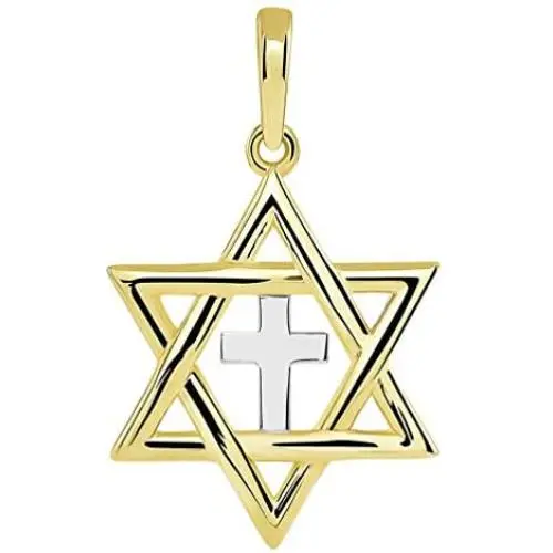 14k Yellow Gold Jewish Star of David with Religious Cross Judeo Christian Pendant (Small) 14k Yellow Gold Jewish Star of David with Religious Cross Judeo Christian Pendant (Small)
