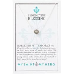 My Saint My Hero Benedictine Petite Necklace - Silver tone, includes floating silver Benedictine Medal of Protection