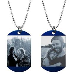 Queenberry Photo Text Message Laser Engraving Personalized Pendant Dog Tag Stainless Steel Necklace Ball Chain 24