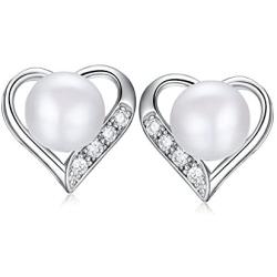 Heart Shaped Flawless Pearl Post Stud Earrings & Silver Chain Pendant Set| Impeccable Quality Natural, Flawless Freshwater Pearl & 925 Sterling Silver| The Best Jewelry Set Gift (1 | White Pearls)