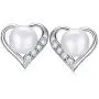 Heart Shaped Flawless Pearl Post Stud Earrings & Silver Chain Pendant Set| Impeccable Quality Natural, Flawless Freshwater Pearl & 925 Sterling Silver| The Best Jewelry Set Gift (1 | White Pearls)