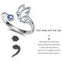 Semicolon Butterfly Survivor Rings 925 Sterling Silver Encouragement Fighter Ring Inspired Jewelry Minimalist Open Tail Finger Stacking Adjustable Ring with Blue CZ for Women Teen Girl Friend Gifts