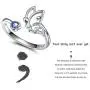 Semicolon Butterfly Survivor Rings 925 Sterling Silver Encouragement Fighter Ring Inspired Jewelry Minimalist Open Tail Finger Stacking Adjustable Ring with Blue CZ for Women Teen Girl Friend Gifts