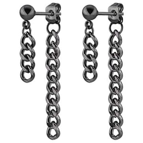 Fusamk Punk Rock Stainless Steel Long Chain Stud Earrings Drop Dangle Earrings