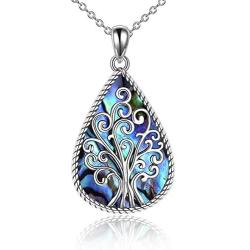 POPLYKE Tree of Life Pendant Necklace for Women Sterling Silver Family Tree Teardrop Alabone Shell Celtic Knot Jewelry for Mom Girls (Colorful-Alabone Teardrop Tree Necklace)