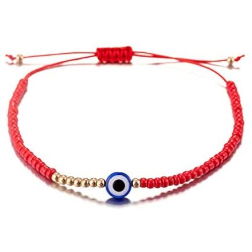 kelistom Beaded Evil Eye Bracelet for Women Men Teen Girls Boys Red/Black Kabbalah Blue Evil Eye Minimalist Bracelets for Protection and Good Luck 1/2/6 Pieces