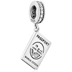 Sambaah Passport Travel Charm Sterling Silver Pendant I Love to Travel Dangling Bracelet Charm