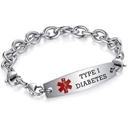 mnmhope Free Engraving Medical Alert Bracelets for Women and Men Stainless Steel Interchangeable Chain 7.5-9'' Adjustable
