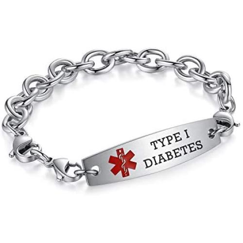 mnmhope Free Engraving Medical Alert Bracelets for Women and Men Stainless Steel Interchangeable Chain 7.5-9'' Adjustable