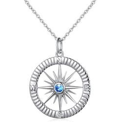 S925 Sterling Silver Simulated Birthstones Compass No Matter Where Bracelet and Pendant Necklace 18'' Graduation Gift