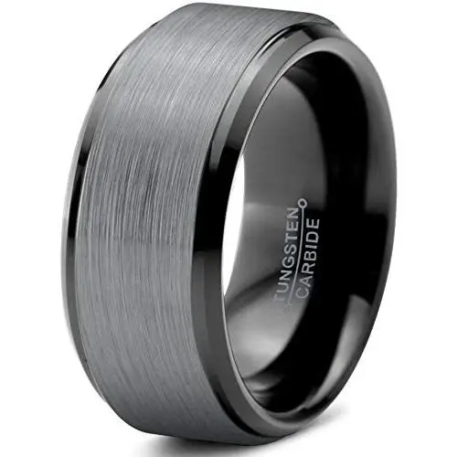 Charming Jewelers Tungsten Wedding Band Ring 10mm Men Women Comfort Fit 18k Yellow Rose Gold Black Grey Step Bevel Edge Brushed Polished Charming Jewelers Tungsten Wedding Band Ring 10mm Men Women Comfort Fit 18k Yellow Rose Gold Black Grey Step Bevel Edge Brushed Polished